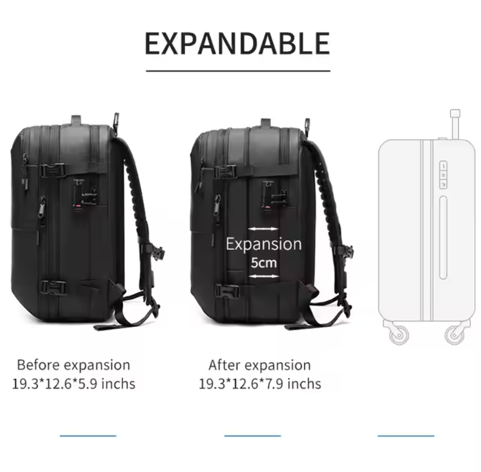 Mochila de Viaje Impermeable con Candado, Puerto USB y Compresión al Vacío