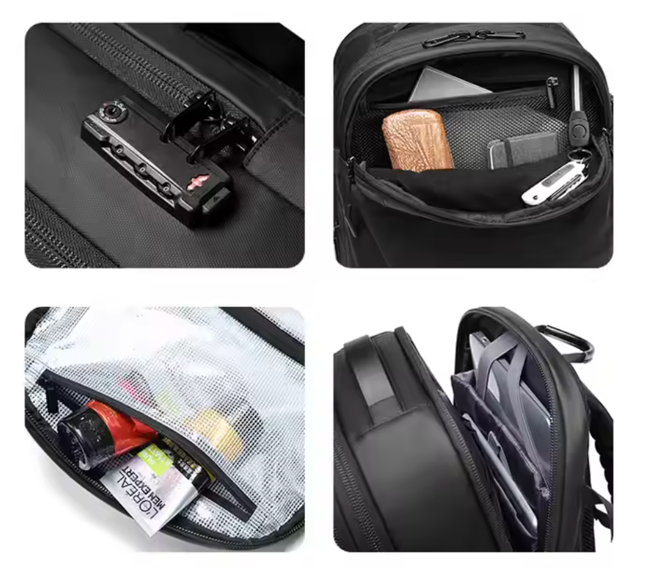 Mochila de Viaje Impermeable con Candado, Puerto USB y Compresión al Vacío