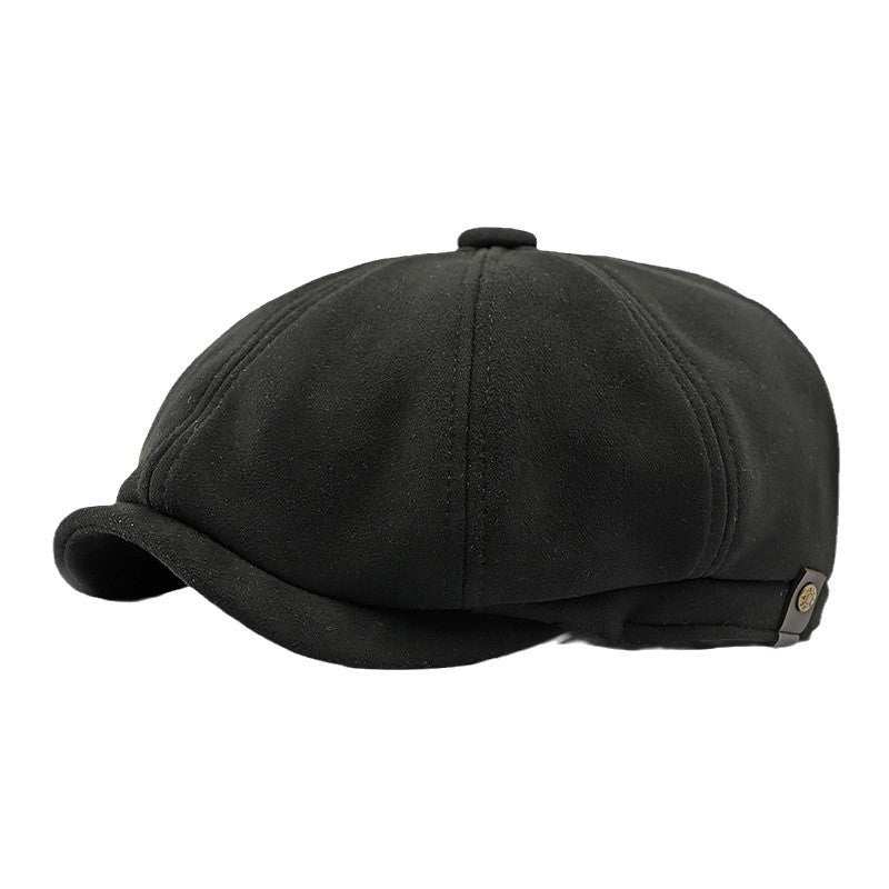 Boina gatsby ante negra - vista lateral gamuza 8 paneles - MillennialsXY