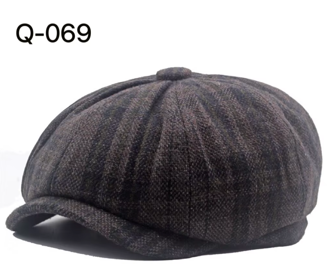 Gorro Gatsby de lana café, forro interior térmico