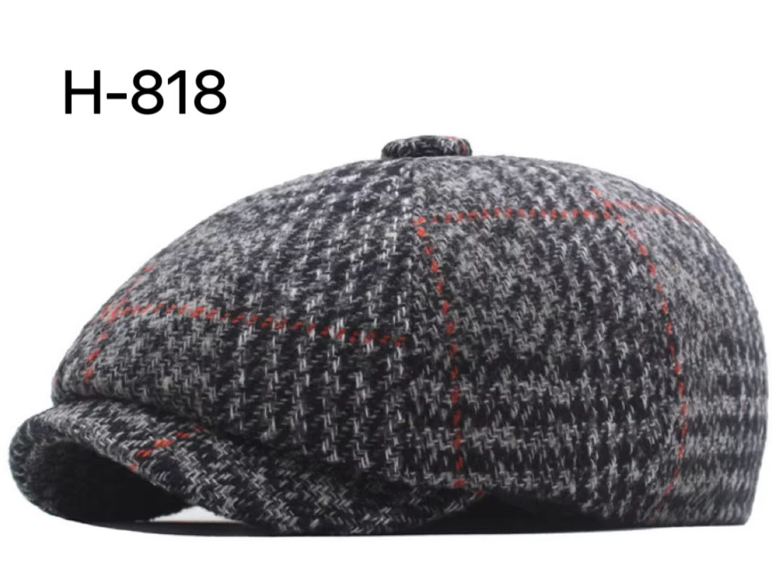 Gorro Gatsby de lana pata de gallo, forro interior térmico