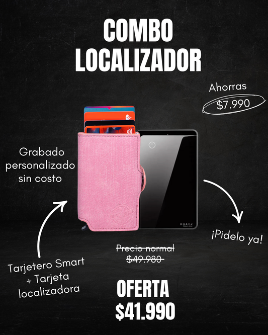 COMBO LOCALIZADOR: 1 TARJETERO SMART + GRABADO GRATIS + 1 TARJETA LOCALIZADORA + ENVIO GRATIS