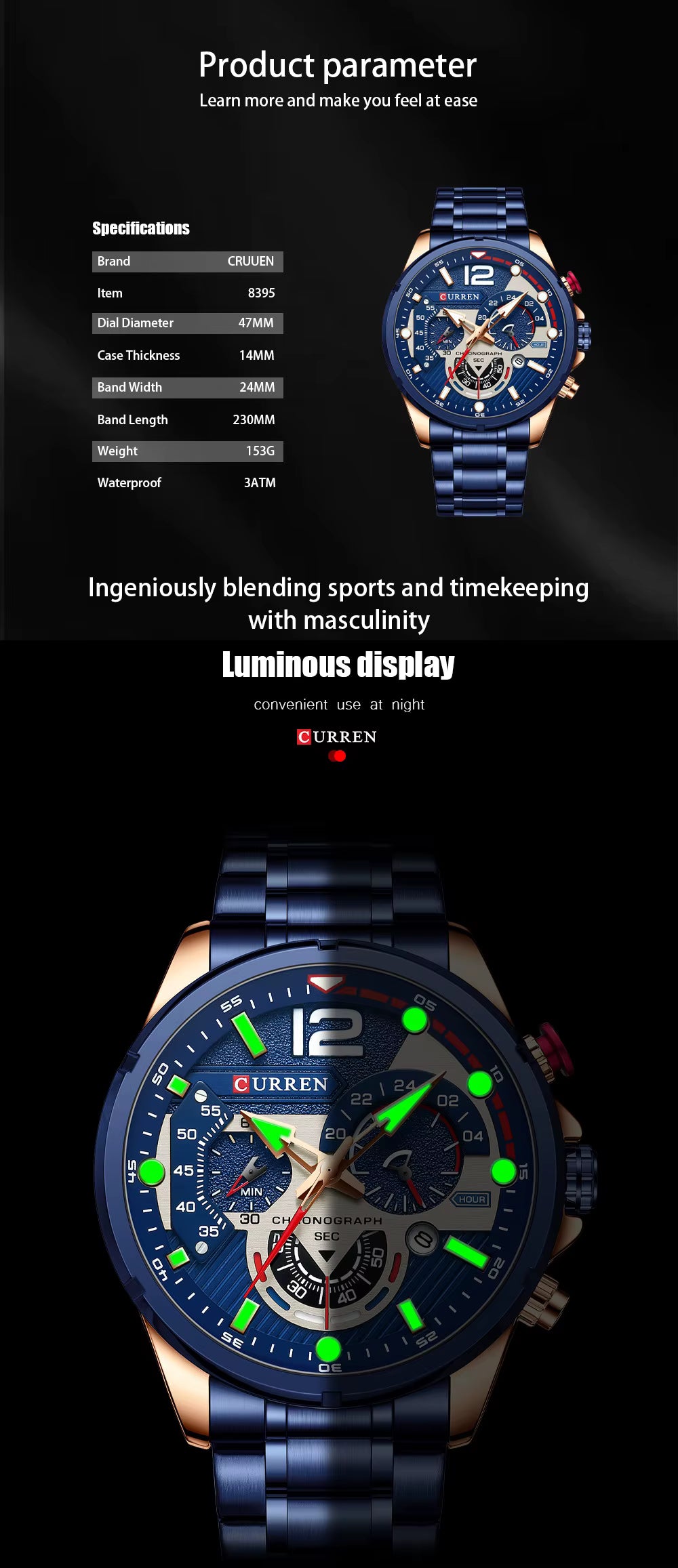 Reloj Curren 8395 para Hombre — Cuarzo + Acero Inoxidable (3ATM)