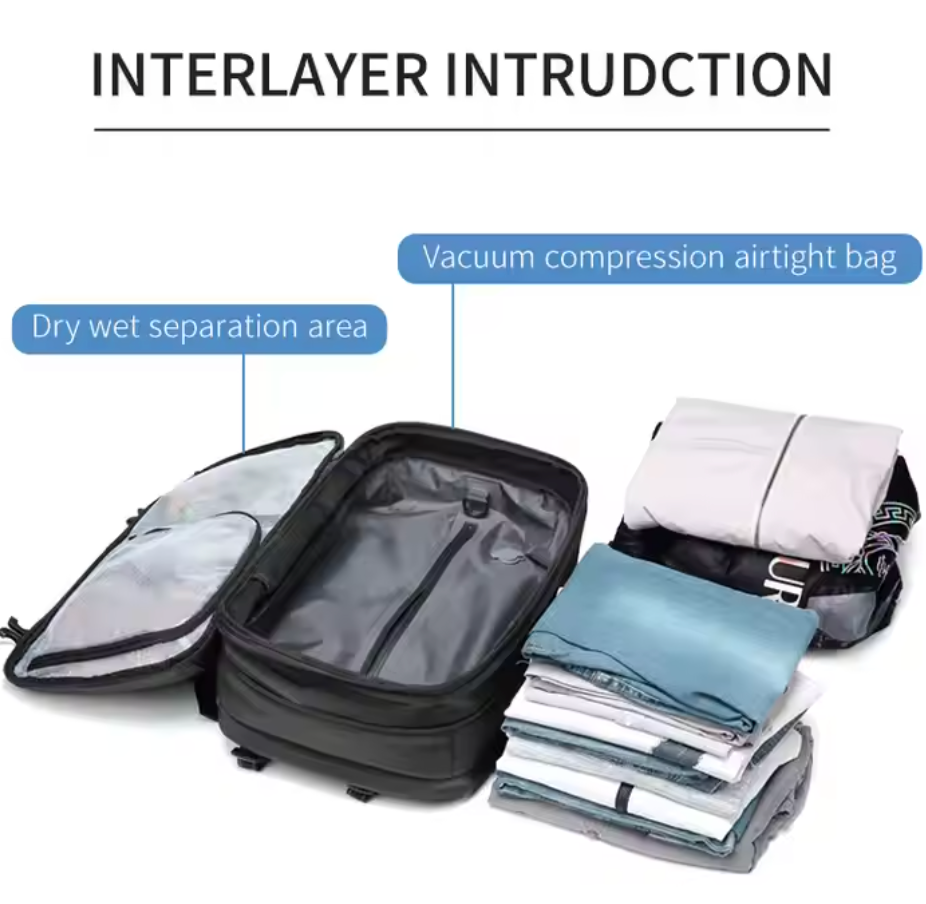 Mochila de Viaje Impermeable con Candado y Compresión al Vacío