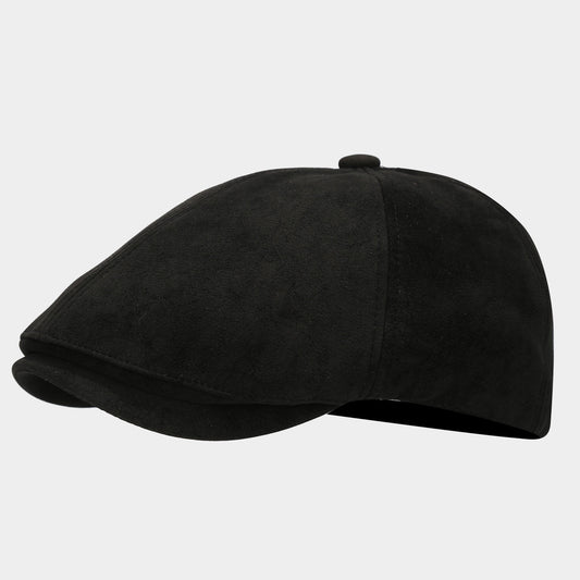 Boina gatsby ante negra - newsboy de gamuza vista lateral - MillennialsXY