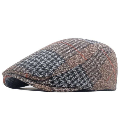 Boina plana cuadros camel - flat cap británica vista lateral - MillennialsXY