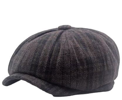 Gorro Gatsby de lana café, forro interior térmico