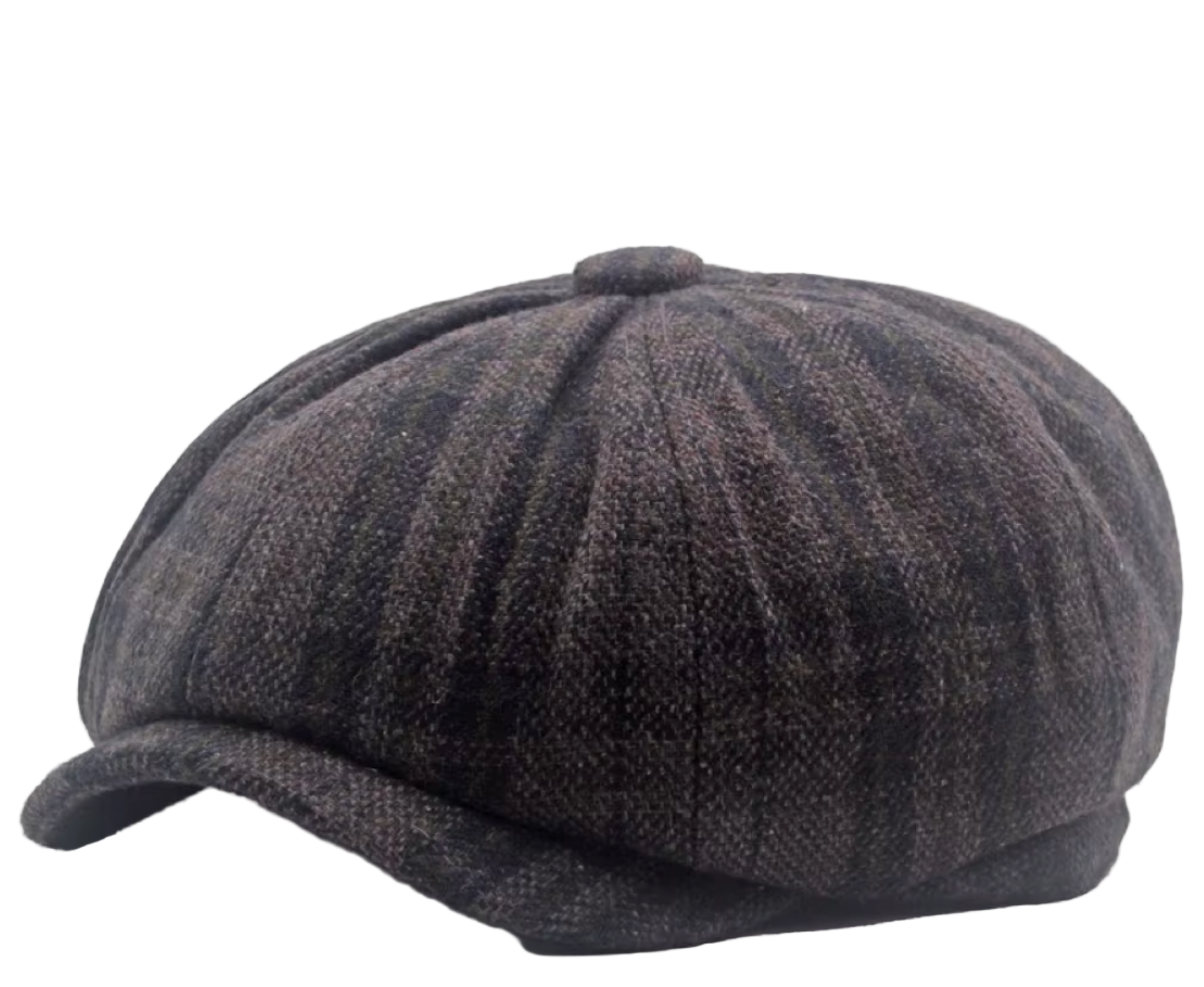 Gorro Gatsby de lana café, forro interior térmico