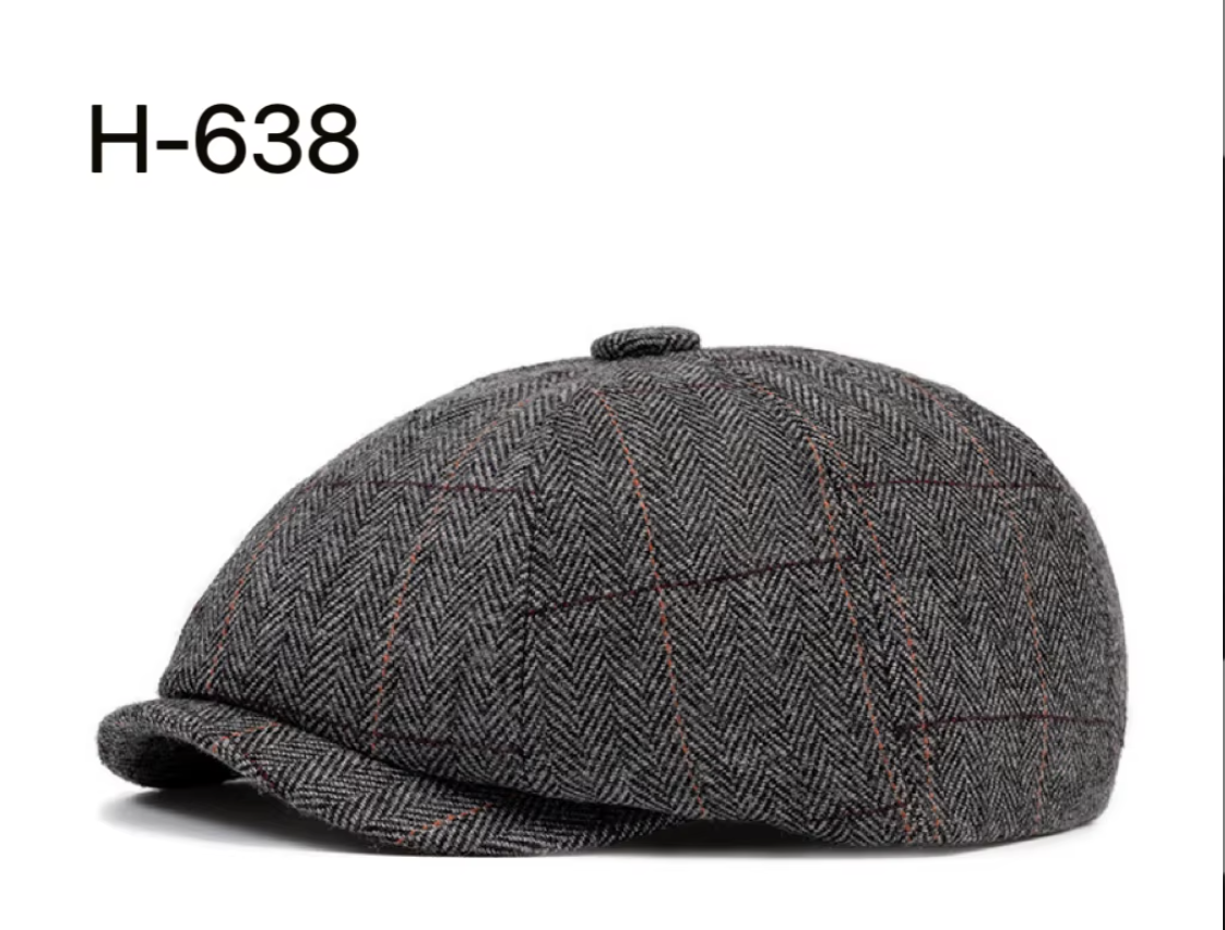 Gorro Gatsby de lana gris espiga, talla 56–60 cm