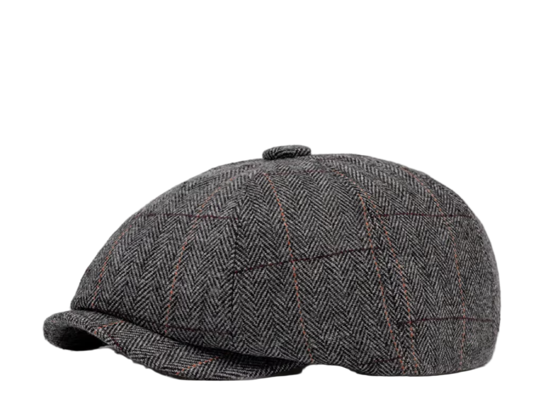 Gorro Gatsby de lana gris espiga, talla 56–60 cm