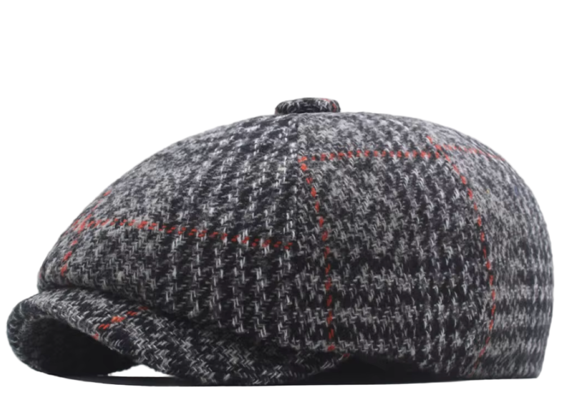 Gorro Gatsby de lana pata de gallo, forro interior térmico