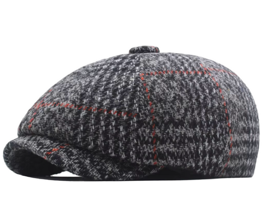 Gorro Gatsby de lana pata de gallo, forro interior térmico